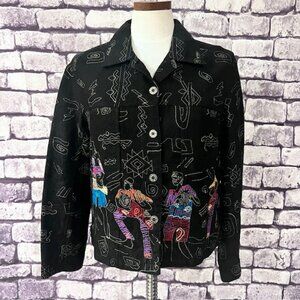 Chico's Multicolored Button Down Embroidered Jacket Size M